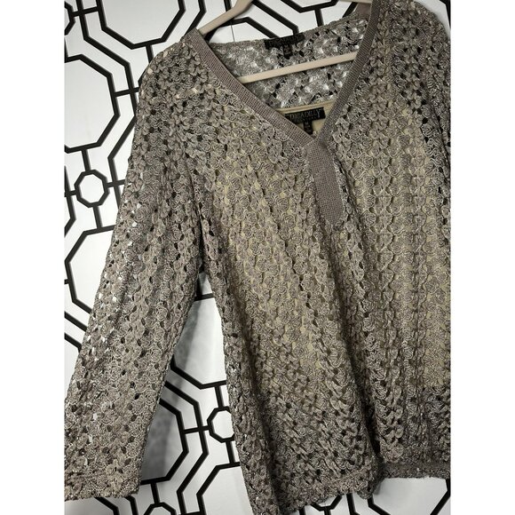 PICADILLY FASHIONS Silver Knit Sweater Top Womens M | Long Sleeve Swim Cover-Up - Picture 3 of 7